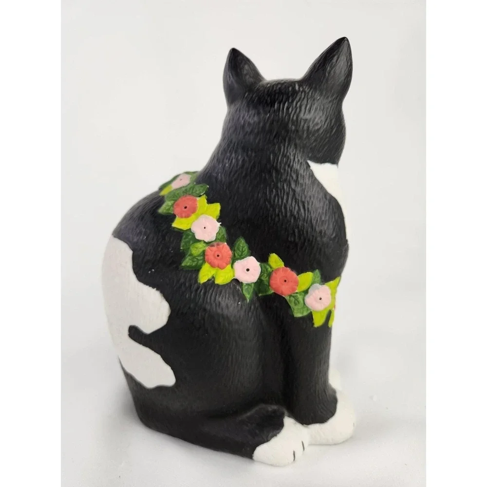 Vtg Mary Lake Thompson Black Cat Flowers Ceramic Silvestri Hawaiian Lei Gardener